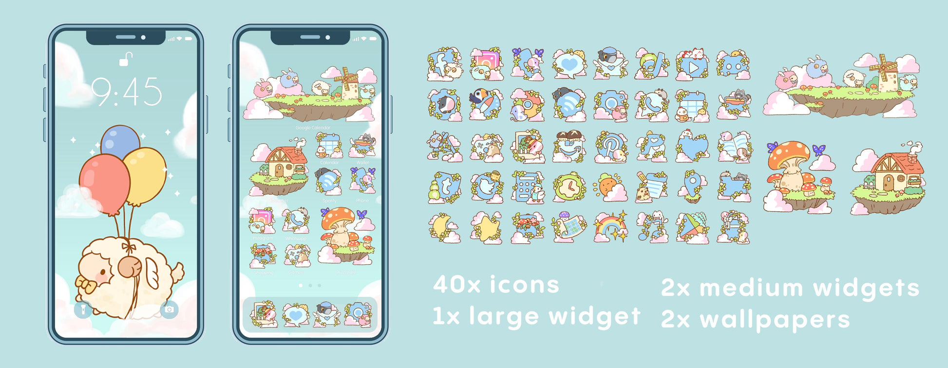 Kawaii Aesthetic iPhone Icon Set With Widgets and Wallpapers 